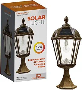 Gama Sonic Outdoor Solar Post Light with Pier Base, Weathered Bronze Finish Aluminum and Beveled Glass, Royal Bulb 150 Lumens Warm White LED, Mount on Column or Flat Surface 98B311, Upgraded Panel