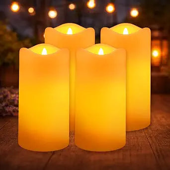 Solar Pillar Candles Outdoor Waterproof 4 Pack, Flameless Candles