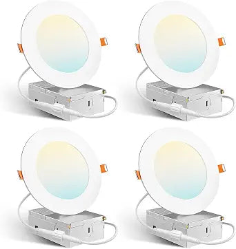 Amico 4 Pack 4 Inch Ultra-Thin LED Recessed Ceiling Light, 5CCT, 800LM