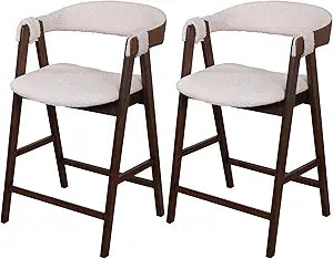 CONSDAN Set of 2 Space-Saving Solid Wood Bar Chairs Stylish Compact Design, Natural Finish for Home & Apartment