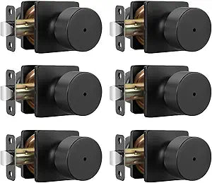 Goldenwarm Matte Black Door Knobs Interior, Privacy Bedroom Door Knob with Lock, Black Interior Door Knobs Bathroom 6 Pack