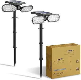 Sunvivo Motion Solar Lights Outdoor,Ground Spotlight or Wall Security Light,Motion Sensor Stay On Mode,Dusk to Dawn Floodlight,Cordless,360 Landscape Spotlight for Sidewalk Garage Driveway,2-Pack