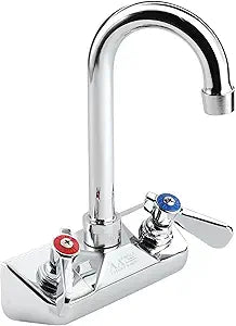 4" Wall Mount Commercial Hand Sink Faucet with 3-1/2" Gooseneck Spout, Brass Construction Chrome Polished for Restaurant Kitchen NSF Approved