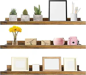 Giftgarden 36 Inch Large Floating Shelves for Wall Set of 3, Rustic Picture Ledge Wall Shelf for Bedroom Kitchen Bathroom Living Room Nursery Display, 3 Different Sizes