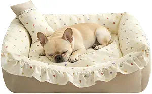 Jiupety Dog Beds for Medium Dogs Cozy & Soft Cat Bed Removable Washable Cat Bed with Slip-Resistant Bottom Pet Beds with Pillow, Beige 30"x24"