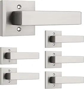 Probrico 6 Pack Stain Nickel Door Lever Dummy Lever with Screws Door Handle for Closets French Doors,Square Dummy Door Lever,Non-Turning Single Side Pull