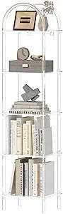 5-Tier Acrylic Arched Bookcase, Clear Narrow Bookshelf for Small Space, 13.8''W x 11.8''D x 57.1''H, Open Display Book Shelves for Home Office, Living Room, Bedroom, Modern
