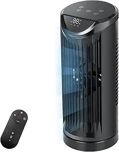 Personal Tower Fan for Bedroom with Remote, Portable Desk Table Fan∩╝4 Speeds Cooling Standing Fan with 12H Timer, 60┬░ & 110┬░ Oscillating Floor Tower Fans That Blows Cold Air for Bedroom Office,Black