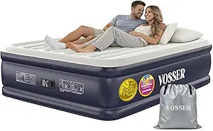 VOSSER Air Mattress Queen with Built-in Pump, 18" Raised Inflatable Blow Up Mattress,Upgraded Heavy Duty Portable Air Bed for Home,Guests,Floor & Camping, Self Inflating Colchon Inflable for Adults