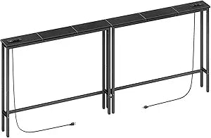 ELYKEN 2 Pack 5.9" Narrow Console Sofa Table with Power Outlets, Total 78.8 Long Behind Couch Table with Charge Station and 4.9 Extension Cord for Living Room, 5.9" D x 78.8W x 29.5H, Black