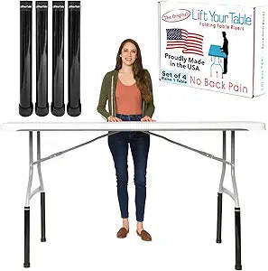 Lift Your Table Folding Table Risers - Bar Height (Movable Foot) - Made in The USA, Heavy Duty, Sturdy, Portable, Easy-to-Use Extensions Raise Bent Leg Folding Tables (Set of 4)