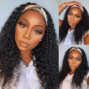 Headband Wig Human Hair Deep Wave 16Inch Glueless Brazilian Wig #1B