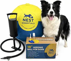 Herding Ball for Dogs 18 Durable Training Dog Toy for Medium & Large Dogs | Dog Ball Includes Clicker + Pump | Blue & Yellow | Tough 1680D Fabric | for Active Breeds