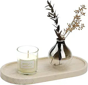Koville Italian Travertine Tray, 12"x6" Vanity Decorative Marble Tray for Countertop, Catchall Tray for Perfume, Candles, Jewelry Dish Tray