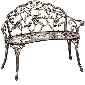 Patio Bench Garden Bench Bronze Park Bench Yard Furniture Cast Aluminum Rose Antique