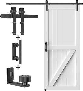 6FT Heavy Duty Sliding Barn Door Hardware Kit1x Floor Guide&1x Pull Handle Set &6FT Track Kit for 34"~36" Wide Single Door,Smoothly Quietly,Easy Install (No Door)