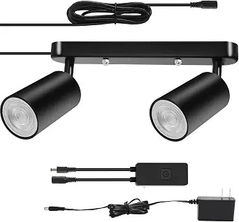Plug in Track Lighting Track Light Fixtures with Power Cord Wall Spotlight Flexibly Rotatable Heads Plug in Ceiling Lights for Kitchen Cabinet Gallery Bar Living Room 10W 3000K(Black, 2 Heads)