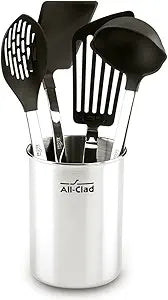 All-Clad Specialty Stainless Steel with Nylon Head Kitchen Gadgets 4 Piece Tool Set with Caddy Kitchen Tools, Kitchen Hacks Silver