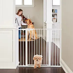 MYPET EasyPass Extra Tall & Wide Walk Thru Pet Gate: 29.75 - 52 Wide Dog Gate with Adjustable Pass-Thru Pet Door; Pressure Mounted, No Tools Needed, 41" Tall, White
