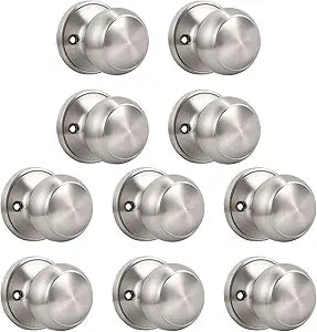 KNOBWELL 10 Pack Interior Dummy Door Knob, Keyless Closet Knobs Satin Nickel, Inactive for French Doors, Individual Non-Turning Single Side