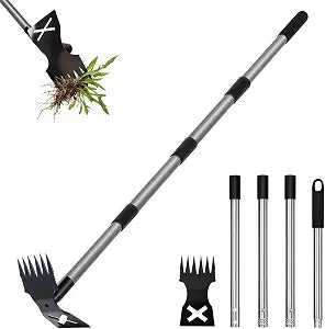 Weed Puller Tool with Long Handle - 2 in 1 Manual Weeding Rake and Garden Hoe, 60 Inch Heavy Duty Manual Weeding Tool, Suitable for Clearing Weeds in Gardens, Courtyards, Lawns, Patios