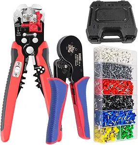 HKS Ferrule Crimping Tool Kit - Square Ferrule Crimper Plier (AWG 23-7) with Muti-use Wire Stripper & 1900pcs Wire End-Sleeves Terminals Kit in Box