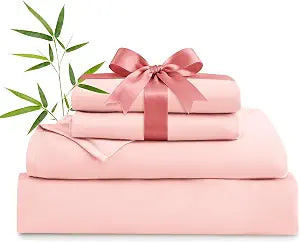 MICORAL Full Size Sheet Set, Rayon Derived from Bamboo, Breathable Cooling Sheets, Soft Full Size Bed Set, Deep Pocket Up to 16", Hotel Luxury Silky Bedding Sheets, Rose Pink