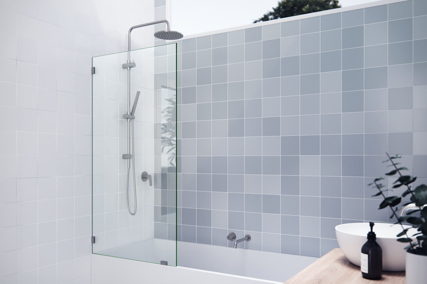 Glass Warehouse Brushed Nickel 31-1/2-in W x 58.25-in H Frameless Tempered Glass Fixed Bathtub door
