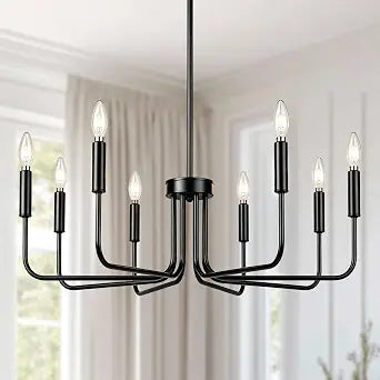 SunRider 8-Light Black Chandelier, Farmhouse Hanging Light for Dining Room
