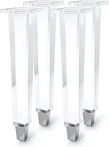 16 Inch Acrylic Furniture Legs Set of 4,Coffee Table,Bench,Chair,Desk Replacement Leg Home DIY Projects Modern Clear Decor (Square Leg/Chrome Feet)