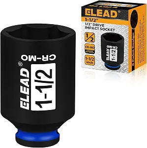ELEAD 1/2" Drive Deep Impact Socket, 1-1/2 inch SAE 6 Point 1/2-inch Drive Impact Axle Nut Sockets, CR-MO Nut Socket Set, Oil Filter Sockets, Tools for Easy Removal of Axle Shaft Nuts