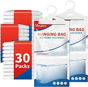 Vacplus Moisture Absorbers Packets, Fragrance Free 30 Pack, Humidity Packs, Dessicant Packets, Hanging Closet Dehumidifier Bags, Odor Eliminator for Bathroom 9.8OZ