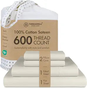 Threadmill Queen Sheet Set | 600 Thread Count Queen Bed Sheets for Queen Mattress with 16 Deep Pocket | Sateen Weave 4-Piece Bedding Set with Cooling Effect | Taupe