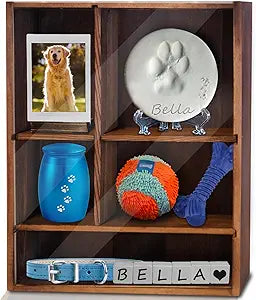 Solid Wood Pet Memorial Shadow Box Frame, 11*14" Pet Memory Box with Adjustable Shelves for Dogs or Cats, Pet Keepsake Urn Ashes Deep Display Case for Pet Sympathy Gift- Carbonization Black
