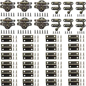36 Sets Retro Jewelry Box Hinges and Latches Hooks, Small Latches Hinges for Wooden Boxes Hardware, Antique Cabinet Furniture Hinges Hasp Clasp - Bronze Tone (36pcs)