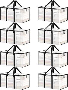 8 Pack Extra Large Heavy Duty Moving Bags, Clear Storage Bins with Lids, Reinforced Handles & Heavy-Duty Zippers Moving Boxes Storage Bags Totes for Clothes Packing, Dorms, College Supplies, Clear