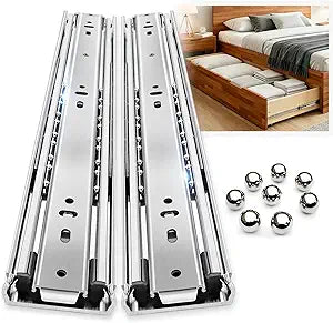 YENUO Heavy Duty Drawer Slides Full Extension Side Mount 12 14 16 18 20 22 24 26 28 30 32 34 36 40 Inch Metal Rails Track Guide Glides Runners 150 Lbs 1 Pair (Without Lock, 20 inch)
