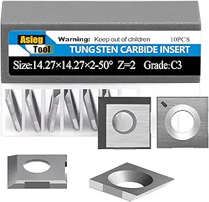 Asieg Tool 14.27x14.27x2.0mm-50 Carbide Inserts Cutters Knives Replacement Spiral Planer Blades for Rikon 20-600H WEN JT630H and PL1326 BP510H Cutech Jointer Rikon Craftex King Head 10pcs
