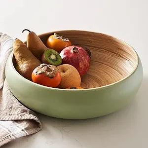 Fruit Bowl for Kitchen Counter Handmade Spun Bamboo, Large 11.75" Fruit Basket, Eco-Friendly Decorative Serving Bowl for Home Decor, Produce Storage & Centerpiece (Sage)