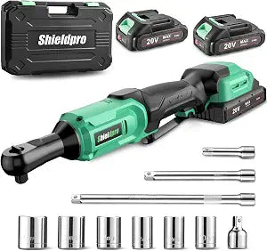 20V Cordless Ratchet Wrench Set - 3/8" Electric Power Ratchet Kit with 400RPM, LED Work Light, and 2 Batteries, Fast Charger, Sockets, Adapters and Extension Bars (Green)