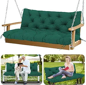 Outdoor Swing Cushions 60 inch Waterproof Porch Swing Cushions 2-3 Seater Replacement with Backrest and Ties Swing Bench Cushions for Outdoor Furniture Patio Porch Backyard Garden(Dark Green)