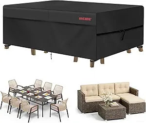 RICHIE Patio Furniture Covers, Waterproof Outdoor Table and Chair Set Cover, Rectangular Dining Table Cover, 72" L x 44" W x 28" H, Black