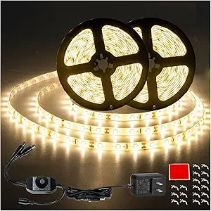 50ft Warm White Led Strip Lights, 12V Waterproof Flexible Led Light Strip, Cuttable Dimmable led Rope Tape Light Indoor for Bathroom, Fish Tank, Bedroom, Kitchen