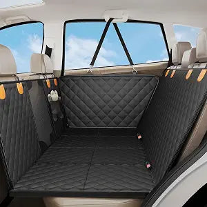 Dog Car Seat Cover for Back Seat, Hard Bottom Back Seat Extender Supports 400lbs, Waterproof Rear Seat Pet Cover, Dog Hammock with Mesh Window for Car SUV