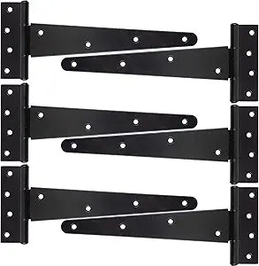 HLMOptimo Heavy Duty T Hinge Tee Hinge T Strap Hinge Shed Hinge Gate Hinge Barn Hinge Fence Hinge Door Hinge Wrought Rustproof All Size Black (6 pcs, 10 inch
