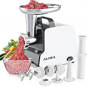 Electric Meat Grinder, 2300W Max, Heavy Duty Sausage Stuffer with 2 Blades, 3 Grinding Plates, Sausage Tube & Kubbe Kit, Home Kitchen Meat Mincer with Handle (Black)
