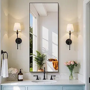 COFENY Black Bathroom Mirror for Wall, 20x48 Inch Rectangle Mirror with Metal Frame, Modern Vanity Mirrors for Bathroom Living Room, Entryway Hangs Horizontal or Vertical