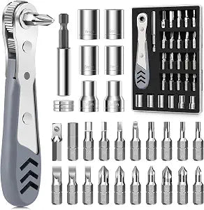 TUXIYA 30in1 Right Angle Screwdriver, 36-Tooth Mini Ratchet Wrench
