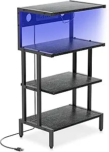 Aquzee Game Console Shelf, 4-Tier Video Gaming Consoles Stand with Outlet & RGB Light, Small Media Entertainment Center for Audio Stereo Storage Organizer Playroom Furniture, Stereo Stands and Racks