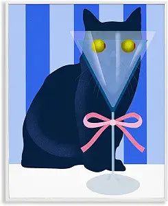 Funny Cat Martini Striped Glam, 16 x 20 Inch Framed Gicle Print